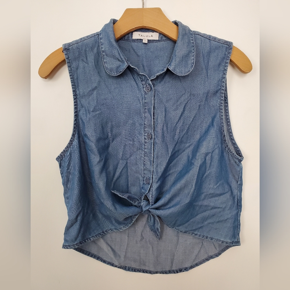Aritzia Talula Denim Look Button Up Sleeveless Crop Top Top Size S